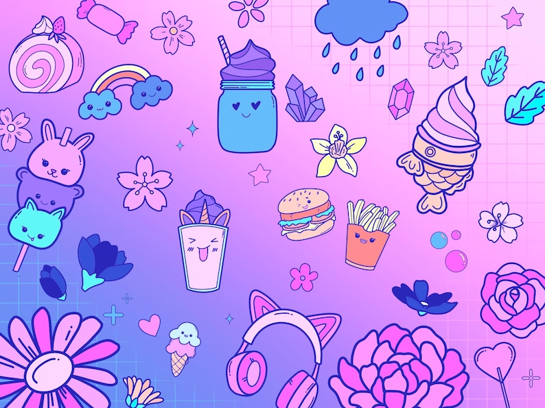 220 Procreate Kawaii Stamp Brushes Cute Doodle Stamps Etsy