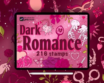 215+ Dark Romance Procreate brushes: gothic love tattoo flash and valentine stamps