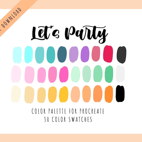 Let's Party Procreate Color Swatches | bright rainbow colors | pink pastel color palette | warm and funky procreate swatches | colorful