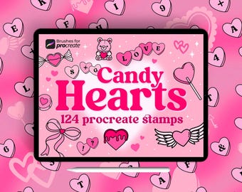 120+ Procreate Candy Heart Stamp Brushes: Alphabet, Shapes & Valentine’s Day Doodles Set