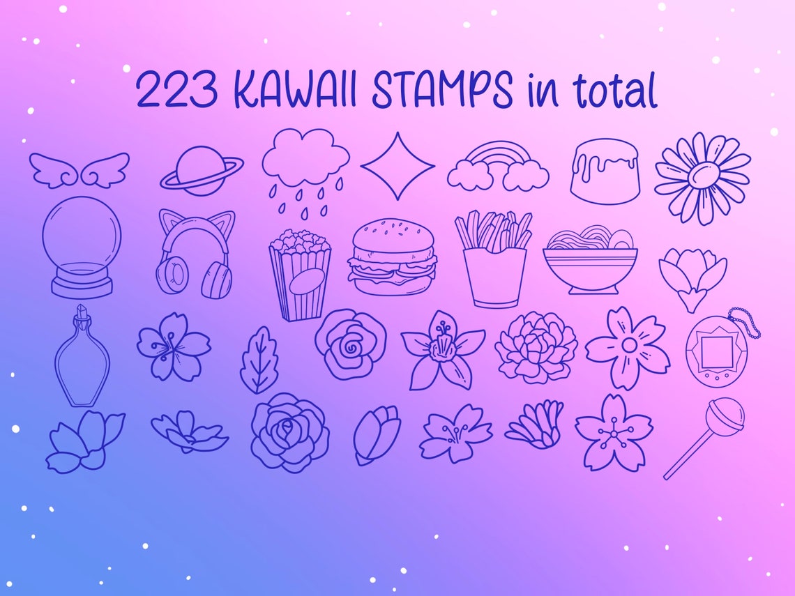 220 Procreate Kawaii Stamp Brushes Cute Doodle Stamps Etsy