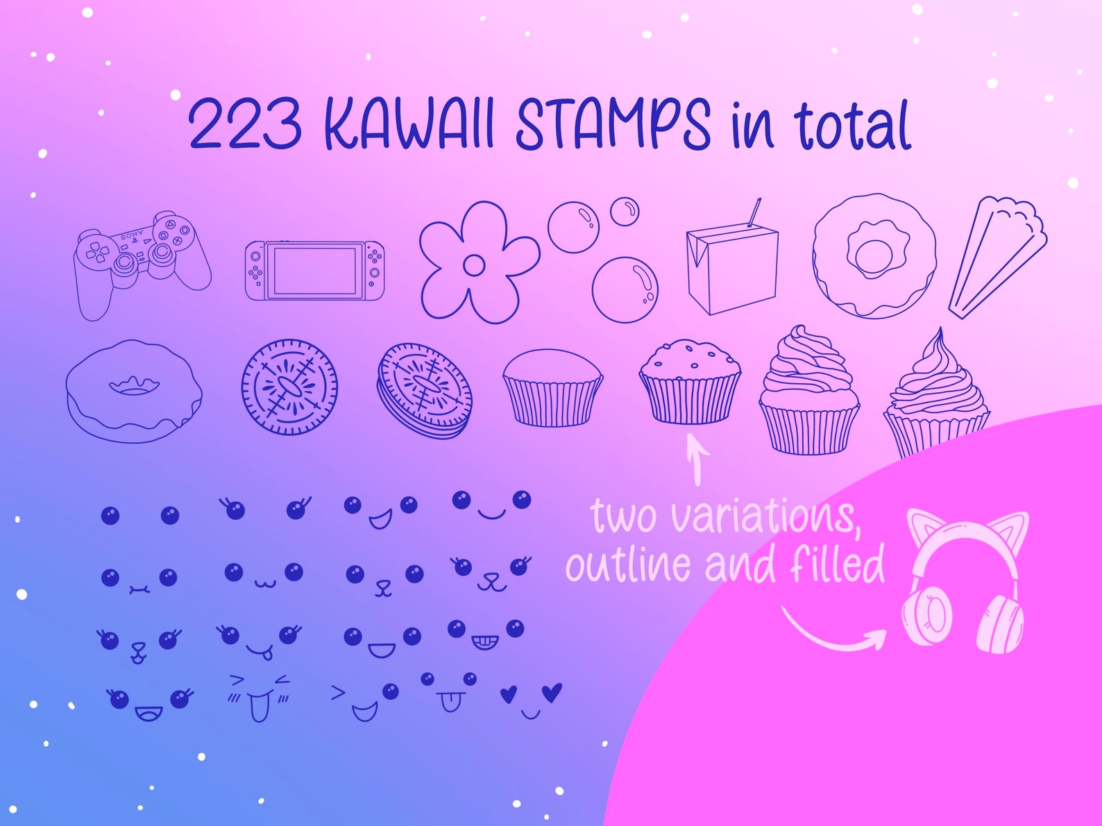 220 Procreate Kawaii Stamp Brushes Cute Doodle Stamps Etsy