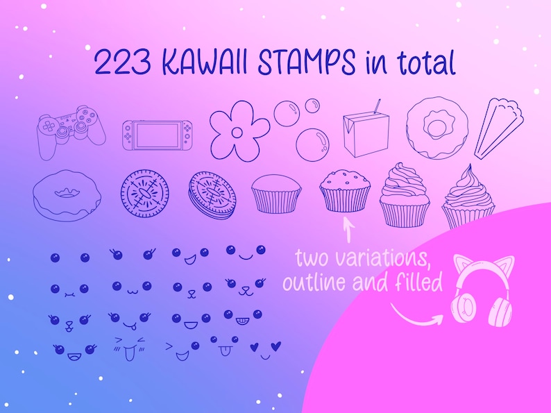 220 Procreate Kawaii Stamp Brushes Cute Doodle Stamps Etsy