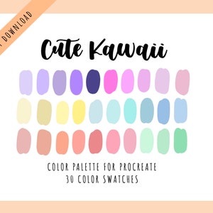 Śliczne Kawaii Procreate Color Swatches | Jasne pastelowe kolory | Różowa pastelowa paleta kolorów | Fioletowe i niebieskie próbki Procreate | Kolory tęczy