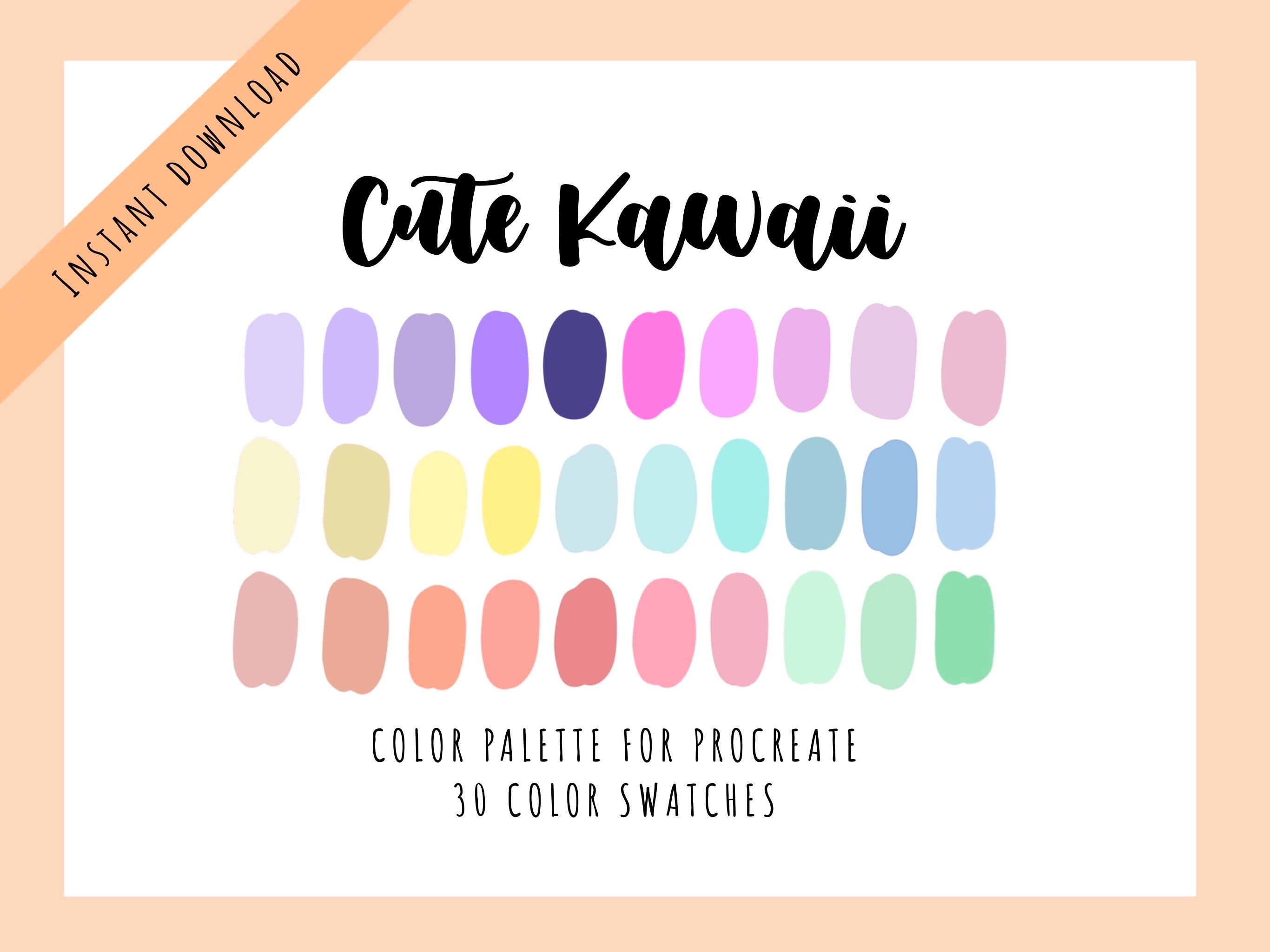 Muestras de Color Pastel Kawaii para Procreate | Rosa Suave, Morado, Azul y Paleta Arcoíris
