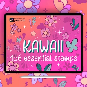 155+ Procreate kawaii essentielle Briefmarken | süßer kawaii | minimalistischer Starterstempel | Grundpinsel | Blumen und Sternen Pinselset