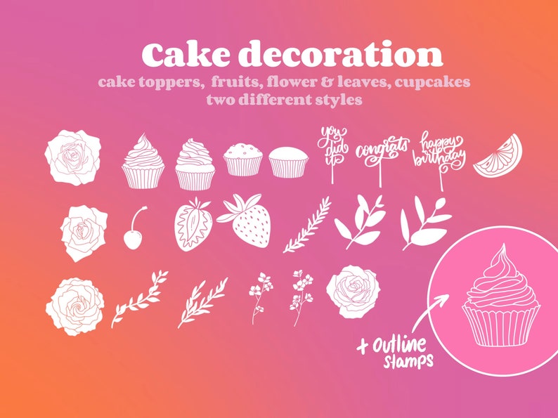 100 pinceaux de décoration de gâteau Procreate timbres de niveau de gâteau pack de brosses à gâteaux, décoration de gâteau, fleurs et feuilles dessin de gâteau Vol.01 image 3