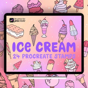 24 Pinsel für Eiscreme-Stempel | Sommer Stempel | Essensmarken | am Stiel und Eistüten | Eis Bonbons | Dessert-Pinsel