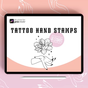 Procreate-handstempelborstelset | 26 elegante vrouwenhanden, tatoeageborstelset | anatomie overzicht tattoo stencil | modern handsilhouet