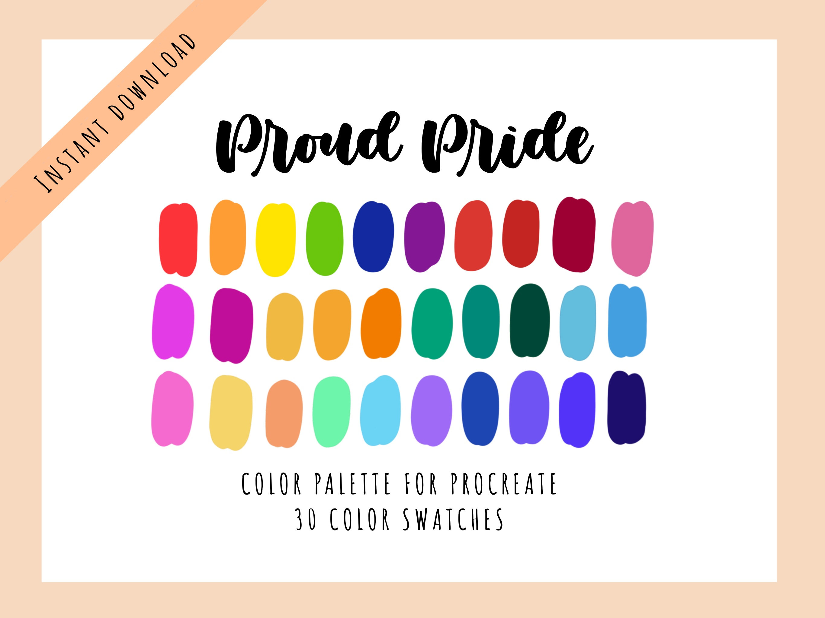 Muestras de color Procreate Proud Pride | Paleta arcoíris LGBTQIA+ con tonos pastel y saturados