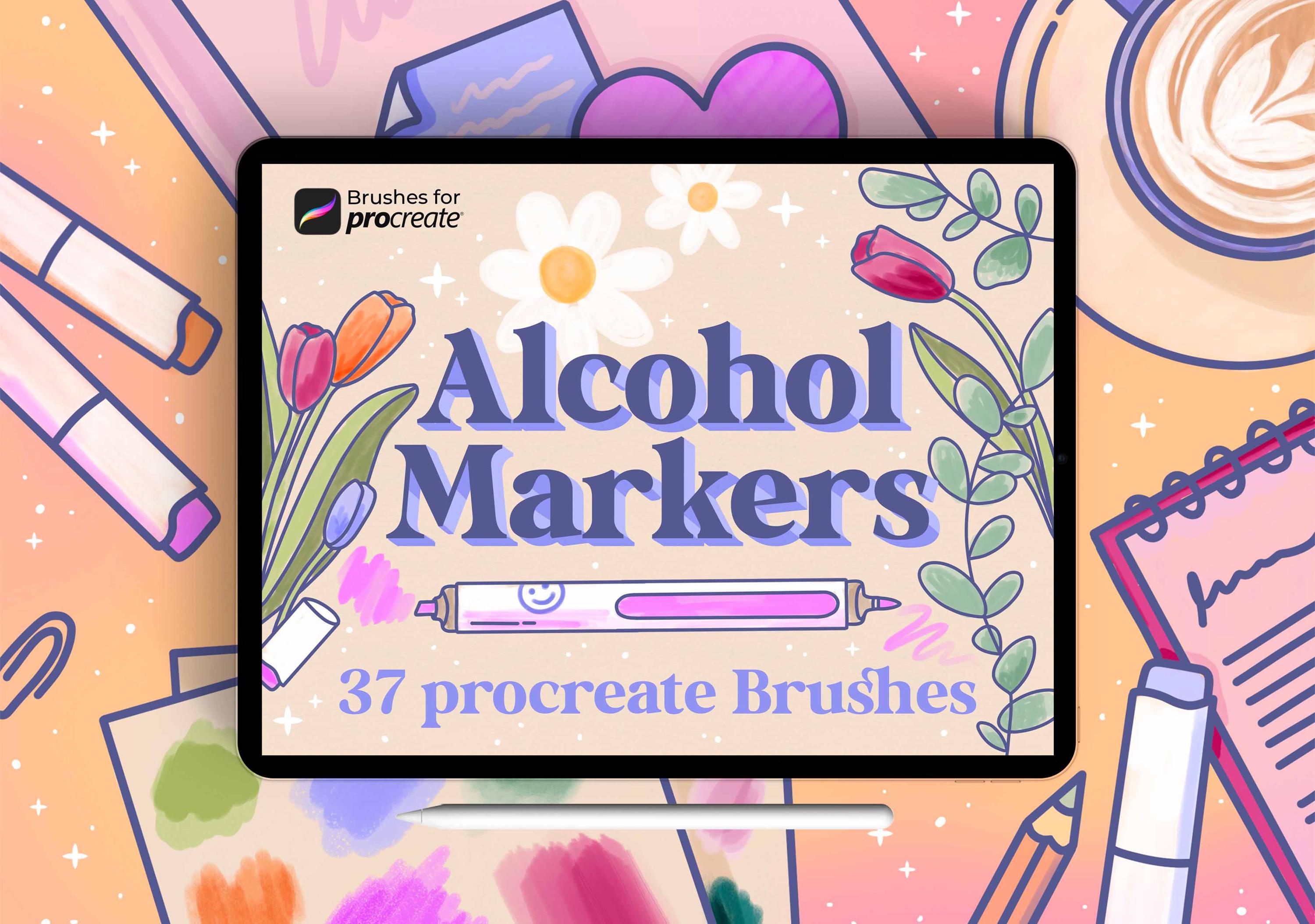 37 Procreate Alcohol Marker Brushes – Realistic Copic-Style Texture Set for iPad Drawing, Coloring & Sketching