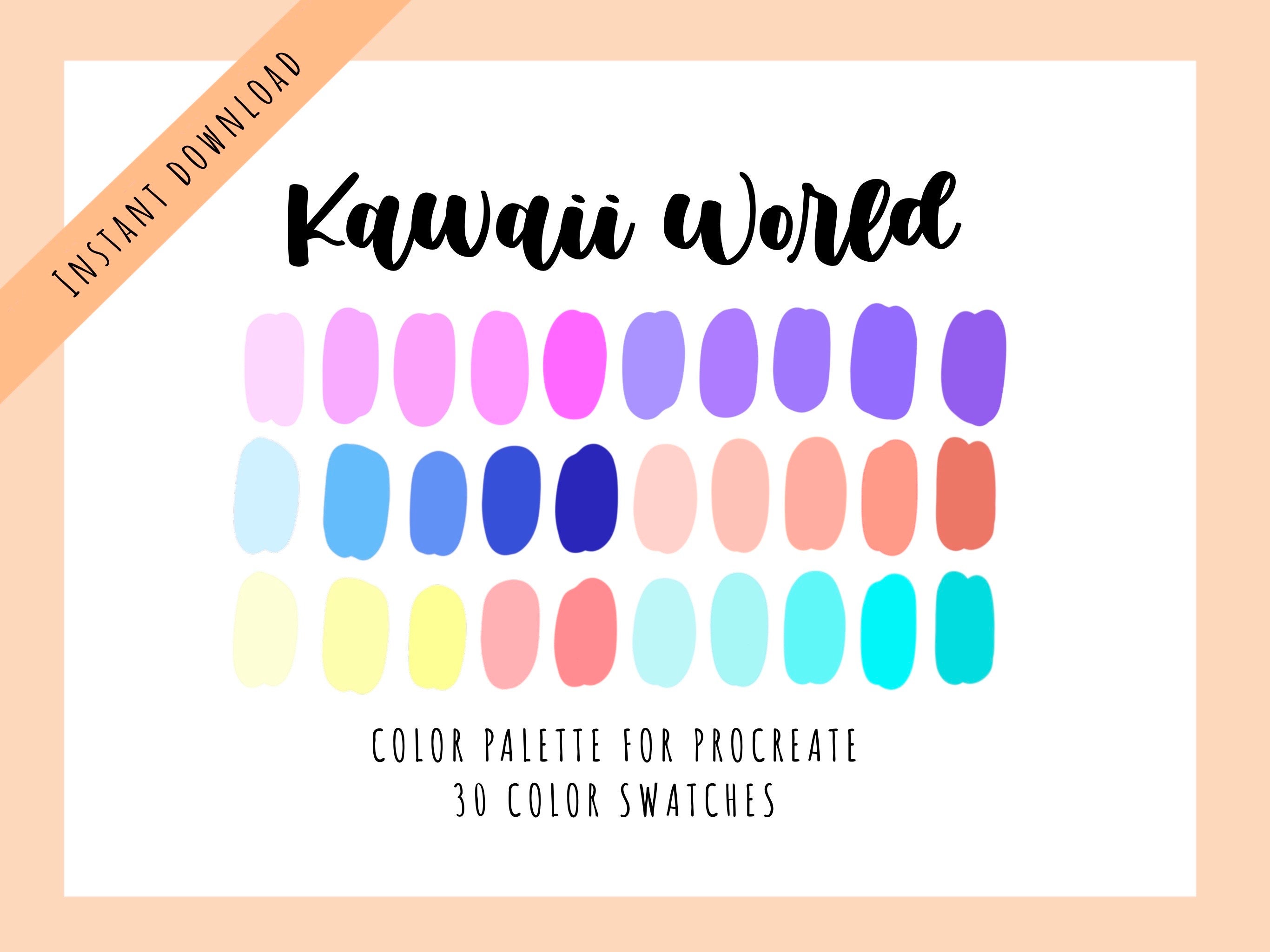 Kawaii World Procreate Color Swatches – Pastel Pink, Purple, Blue & Rainbow Palette for iPad
