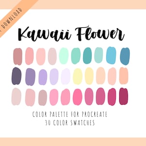 Próbki kolorów Kawaii Flower Procreate | Jasne pastelowe kolory | Różowa paleta pastelowych kolorów | Ładne próbki kolorów Procreate | Kolory tęczy