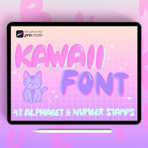 Más de 40 pinceles para sellos de fuentes kawaii de Procreate / lindos sellos de letras y números / sellos de fuentes de burbujas / sellos de letras de anime y cómics / manga