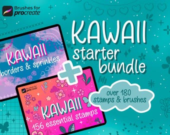 Kawaii Procreate Brush Bundle: Stamps, Borders, Sprinkles, over 180 Essential Brushes (Digital Download)