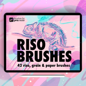 Conjunto de pincéis risógrafos com mais de 40 cores para Procreate, ilustração, papel e grãos | Pincéis Riso para Procreate, kit de pincéis para desenho de esboços e sobreposições Riso