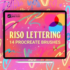 14 procreate riso lettering brushes | procreate risograph brushes | lettering brush set | textured overlay brush kit, digital download