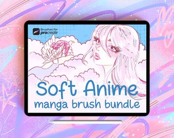 35+ Soft Anime Procreate Brushes: manga brush bundle, hair, character and sketch brushes