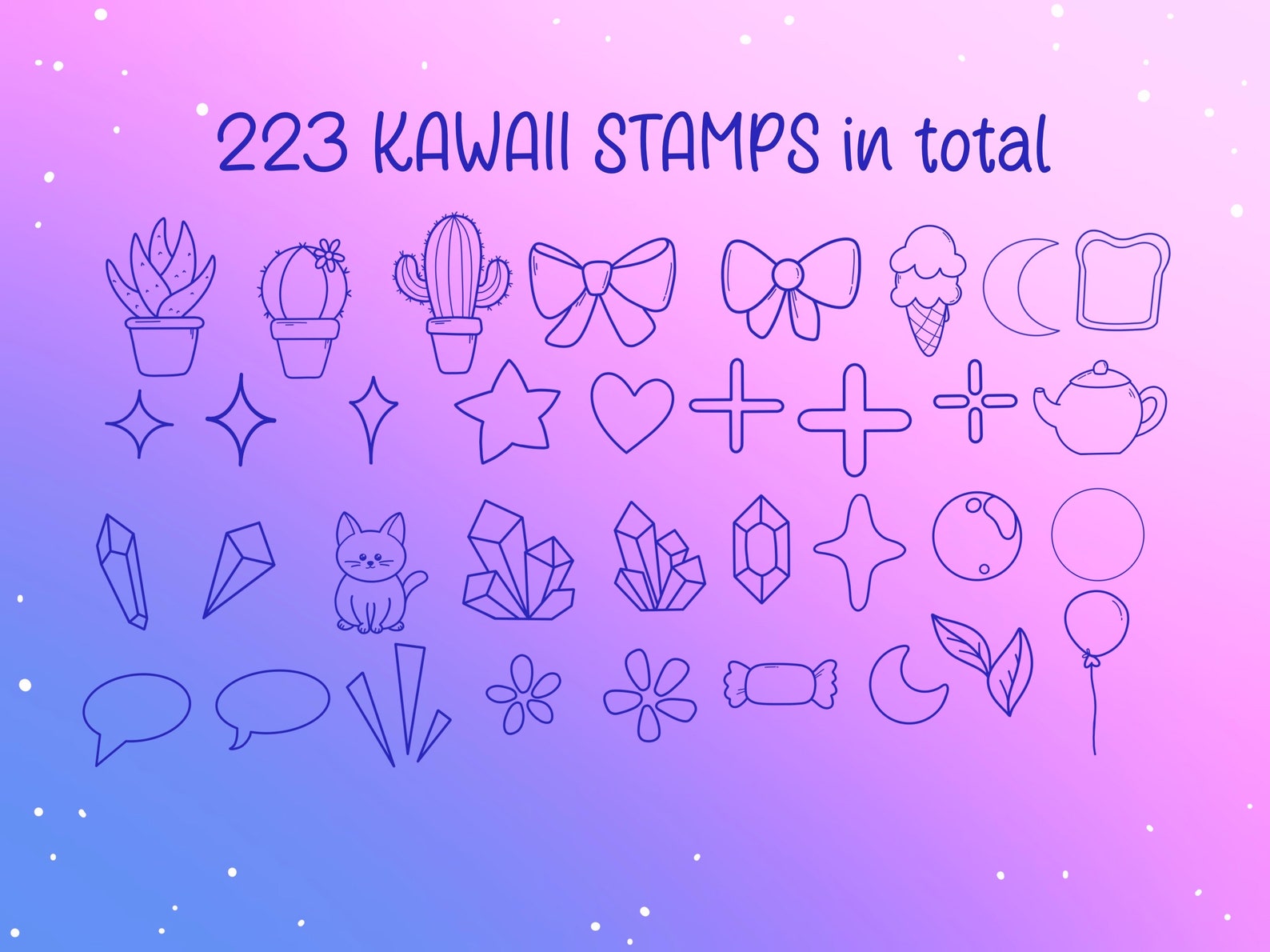 220 Procreate Kawaii Stamp Brushes Cute Doodle Stamps Etsy