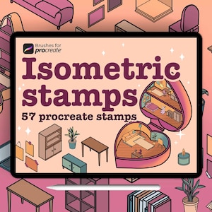 55+ Procreate isometric stamp brushes | polly pocket doodle stamps | isometric art brush pack | sticker design brush bundle | house interior
