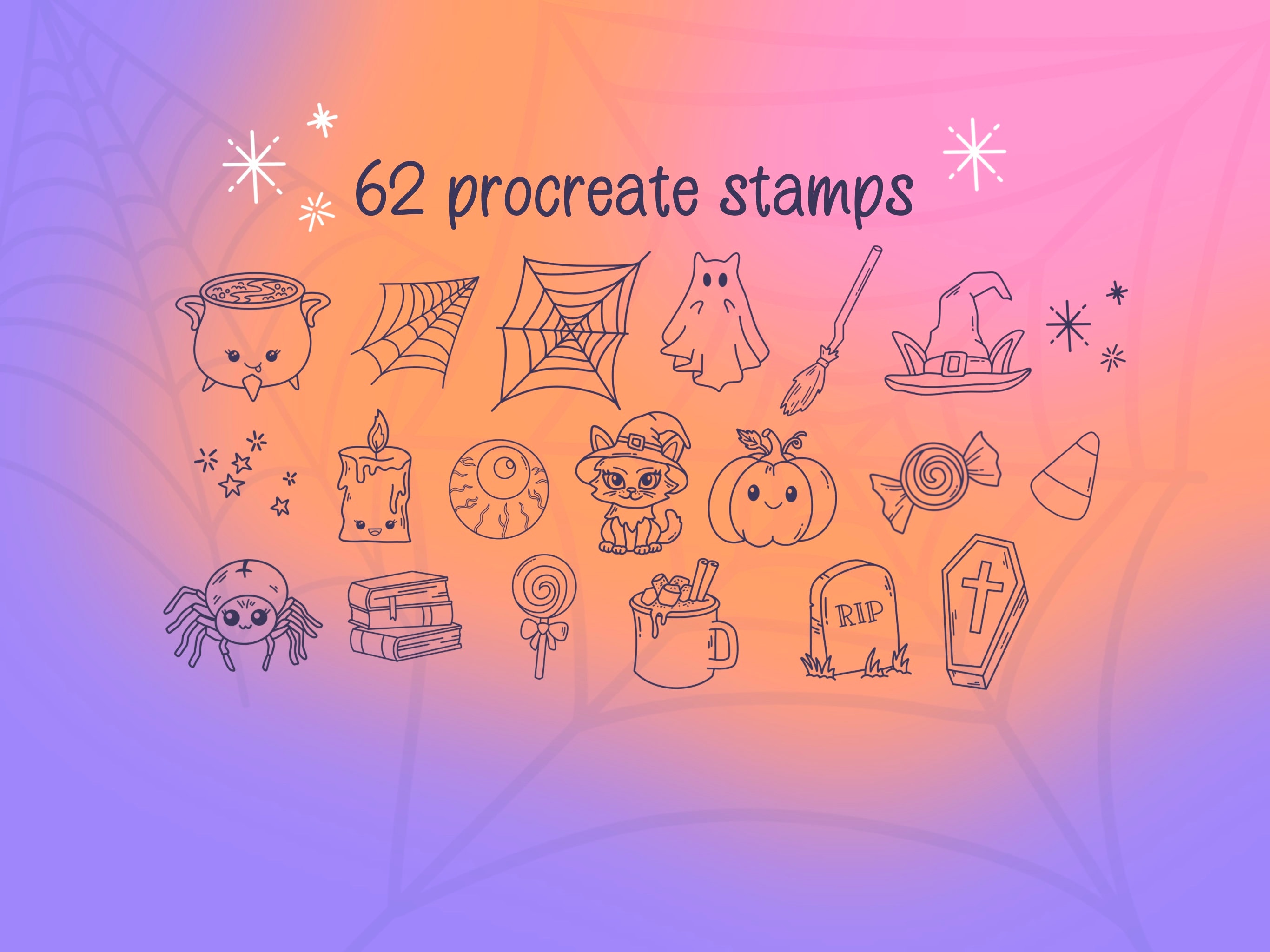 60+ Procreate Kawaii Halloween Stamp Brushes: Spooky Doodle Stamps ...