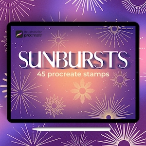 45 Procreate Sunburst Stamps: Celestial Radiant Circles & Elegant Tattoo Brush Templates