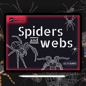 50+ Procreate spiders and webs stamp brushes | spider web brush pack | tarantula stamp set | spooky halloween stamps