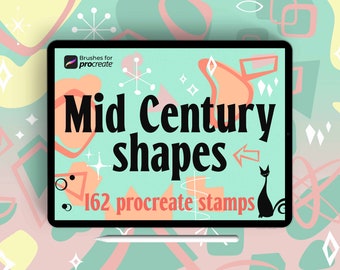 160+ procreate mid century stamps brushes | retro stamp set | mcm stamp brush pack | atomic age | geometric shapes with 50s, 60s elements