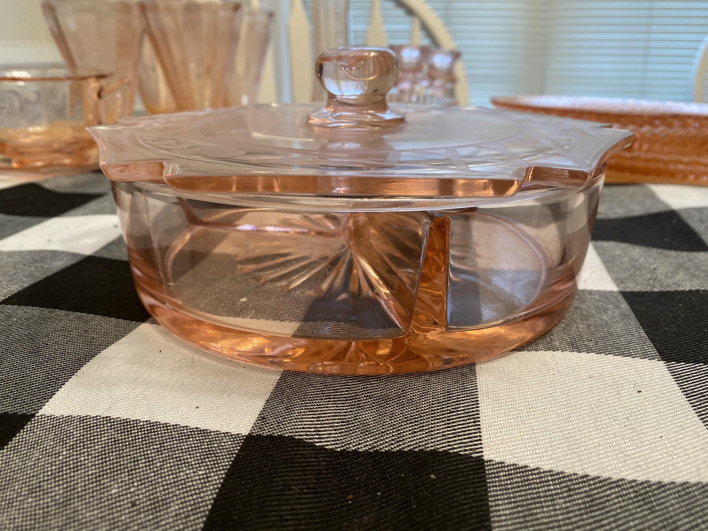 Pink Depression Glass Divided Candy Dish W/lid Etsy