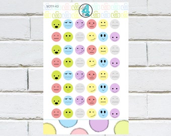 SOTY-43 / Hoja de pegatinas del planificador EMOJI de cara colorida