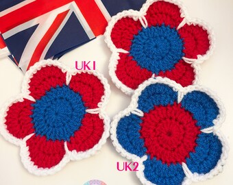 Flag of England Crochet, coasters ,  handmade ,drinks coasters