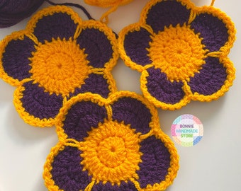 Purple Yellow Flower Crochet ,coasters handmade,drinks coasters