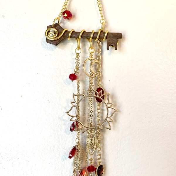 Skeleton Key Suncatcher - Summer Heat - Upcycled Jewelry, Boho Decor, Wall Art