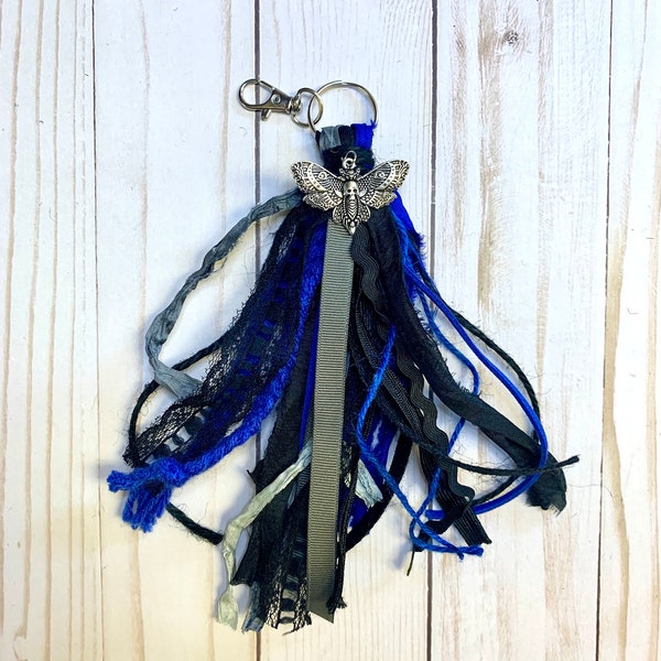 Keyring Tassel - Death Head Moth - Spiral Journal Bookmark, Keychain, Purse Tassel Clip, Witchy Accessory, Journal Spine Embellishment