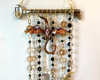 Suncatcher on Skeleton Key - Earth Dragon - Fantasy Decor, Cottagecore Sun Catcher, Dragon Window Art