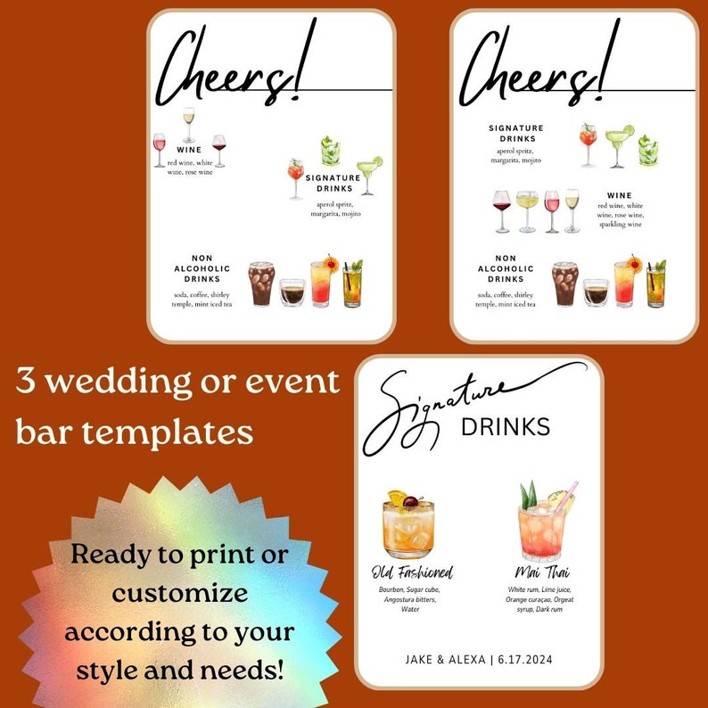 Editable Wedding Bar Menu Template | Signature Drink Sign ...