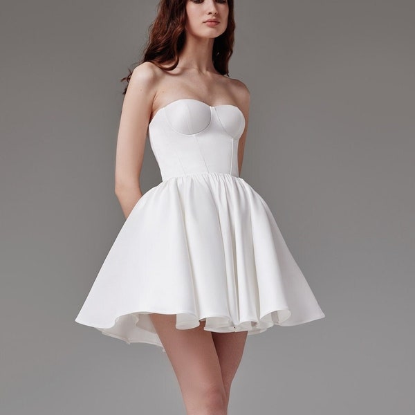 Short white dress CAMI. Mini wedding dress | White satin dress | Cocktail dress | Party dress
