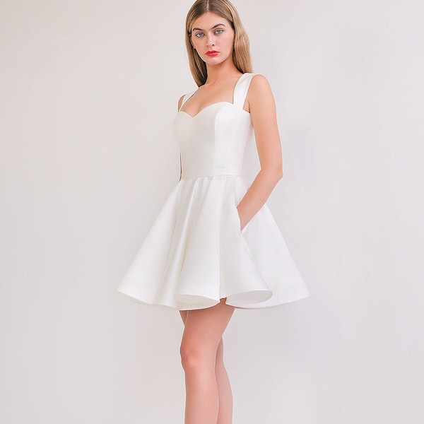 Mini robe de mariée RADA. Robe de mariée civile | Robe de cocktail | Robe de mariée en satin | Robe courte blanche