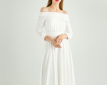 Simple wedding dress ANNIE midi. Tea length dress | silk wedding dress | white aesthetic | sexy wedding dress