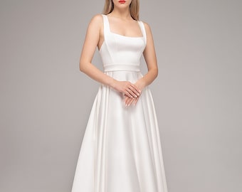 Modern wedding dress MILA. Reception dress | Satin wedding dress | Sexy white dress