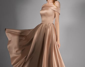 Reception dress ALLYN MIDI. Civil wedding dress | satin wedding dress | A-line silhouette | midi wedding dress