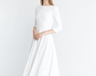 Modest wedding dress STACY. Casual wedding dress | midi wedding dress | simple wedding dress