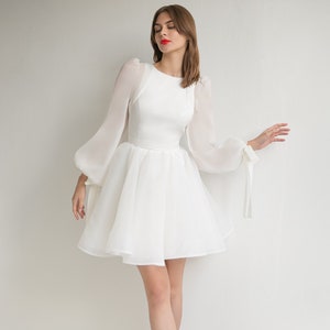 Vestido corto blanco manga larga shop