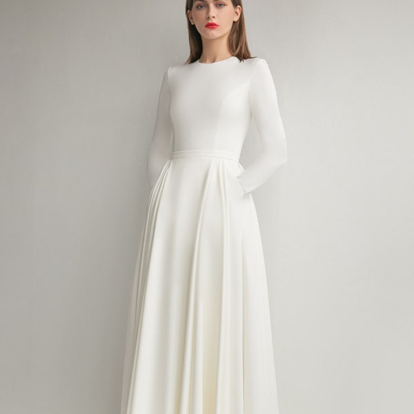 Modest wedding dress DEBORA. Crepe wedding dress | long sleeve dress | white wedding dress | winter wedding dress
