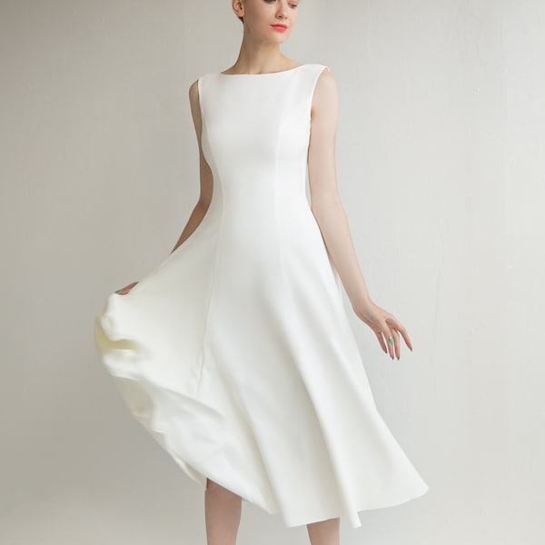 Civil wedding dress STACY. Minimalist dress | Simple wedding dress | Midi wedding dress