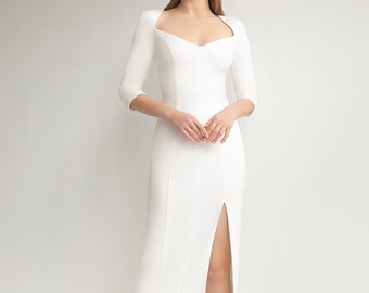 Lässiges Brautkleid SKARLET. Crepe Brautkleid | V-Ausschnitt | Cocktailkleid hochzeit