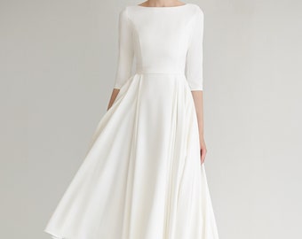 Modest wedding dress ADRI MIDI. Crepe wedding dress | courthouse wedding dress | midi wedding dress