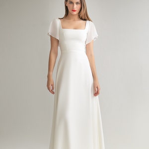 Modest wedding dress SONIA. Reception dress Elopement dress Simple wedding dress Flutter Sleeve Wedding Dress image 1