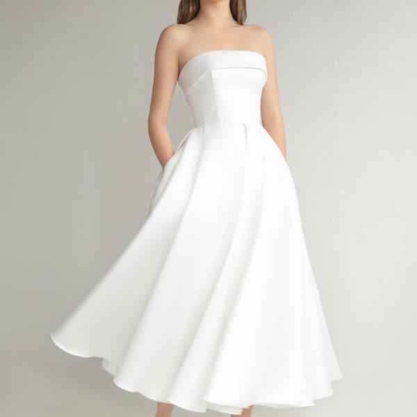 Midi wedding dress SOPHIE. Romantic white dress | Civil wedding dress | Reception dress