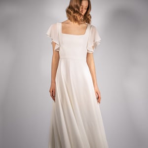 Modest wedding dress SONIA. Reception dress Elopement dress Simple wedding dress Flutter Sleeve Wedding Dress image 5